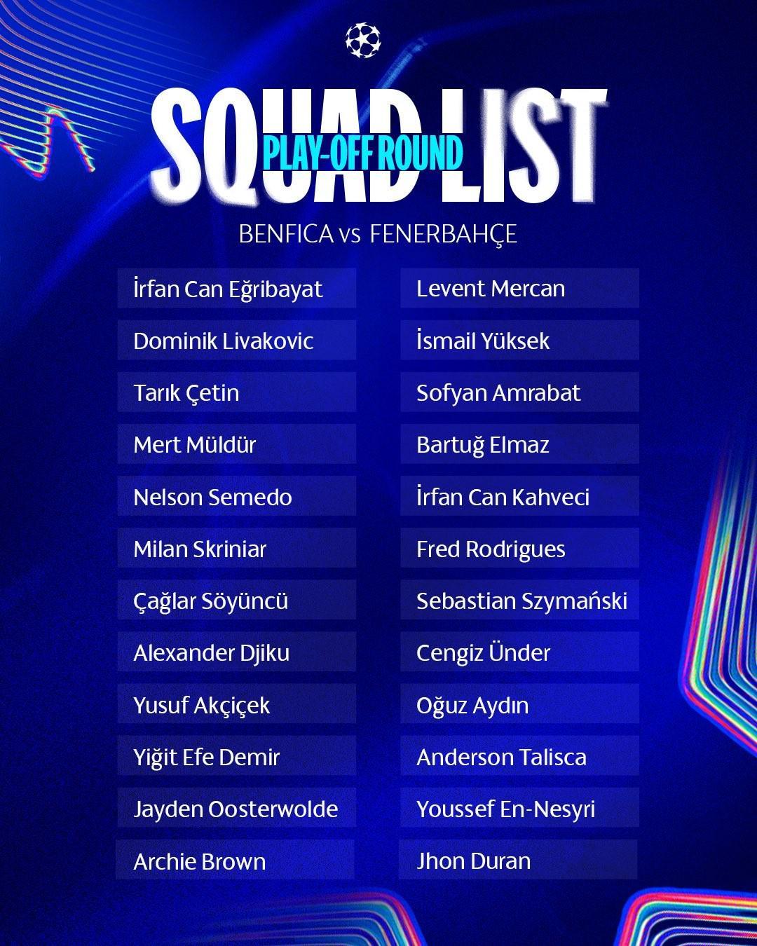 pg电子经验-费内巴切欧冠附加赛次回合大名单：塔利斯卡、杜兰、什克在列